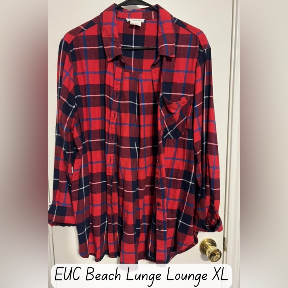 Red and Blue Plaid Button-Up Shirt - Picture 1 of 1